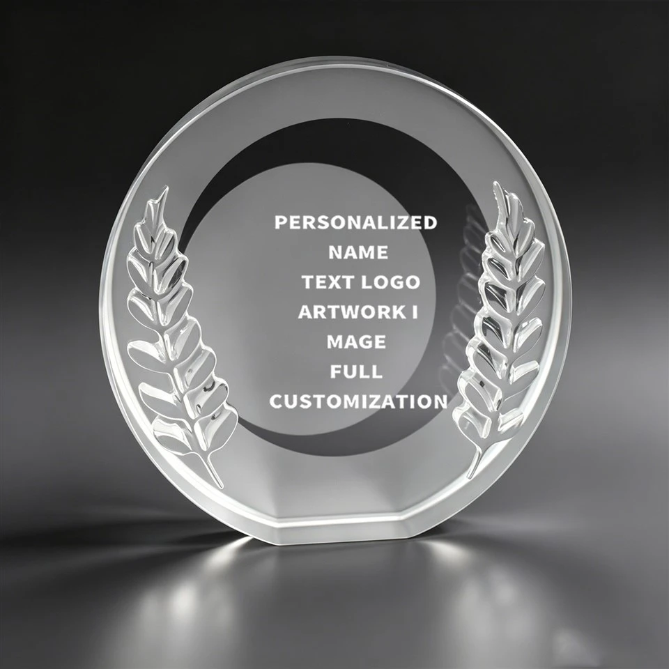 Double Laurel Wreath Round Crystal Trophy factory