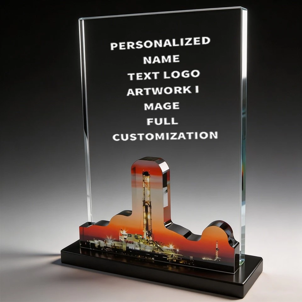 Oil Rig Cutout Black Base Crystal Trophy suppliers