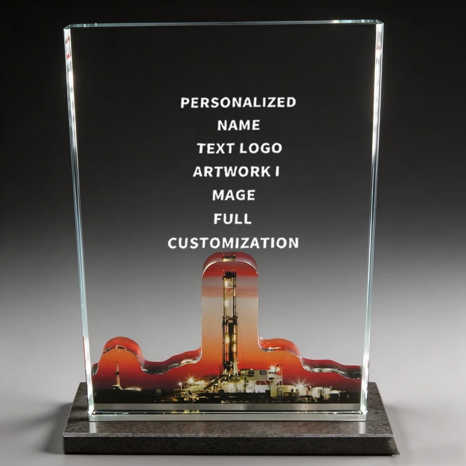 Oil Rig Cutout Black Base Crystal Trophy best