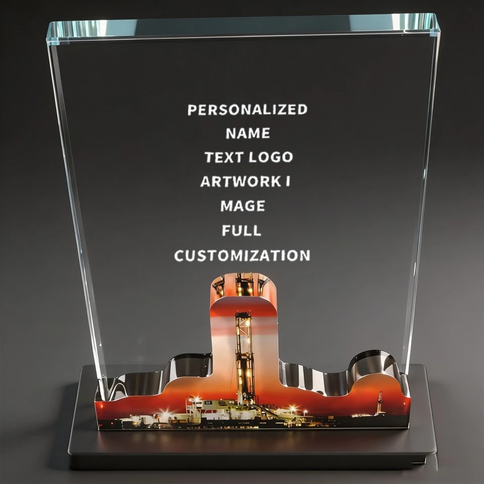 Oil Rig Cutout Black Base Crystal Trophy factory