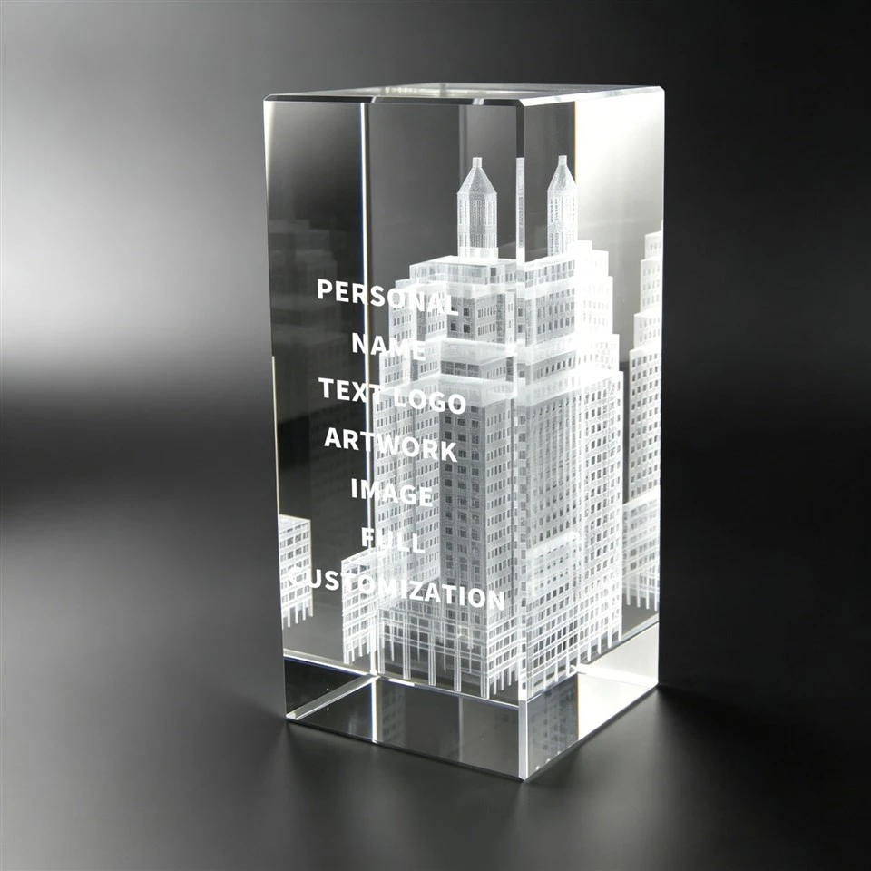 Rectangular Crystal Trophy With Interior Sculpture factory