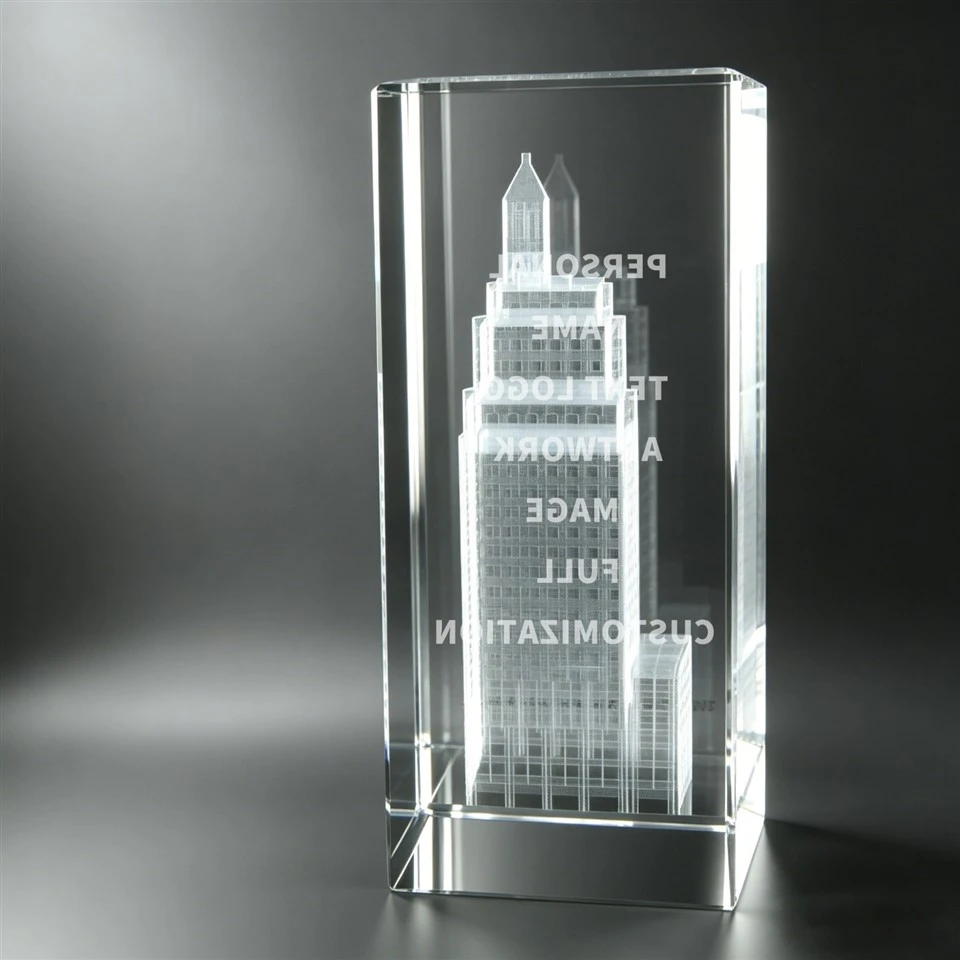 Rectangular Crystal Trophy With Interior Sculpture high quality