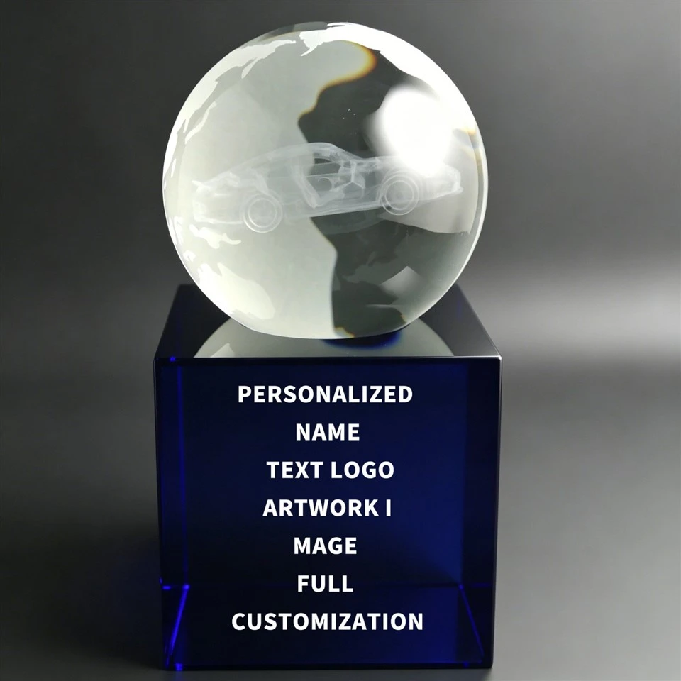 Sphere 3D Car Carved Blue Base Crystal Trophy factory